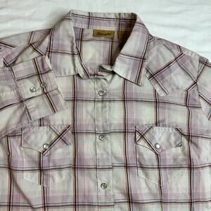 Wrangler Shirt Womens Large Western Cut Pearl Snap Roll Tab Sleeves Cowgirl Pink